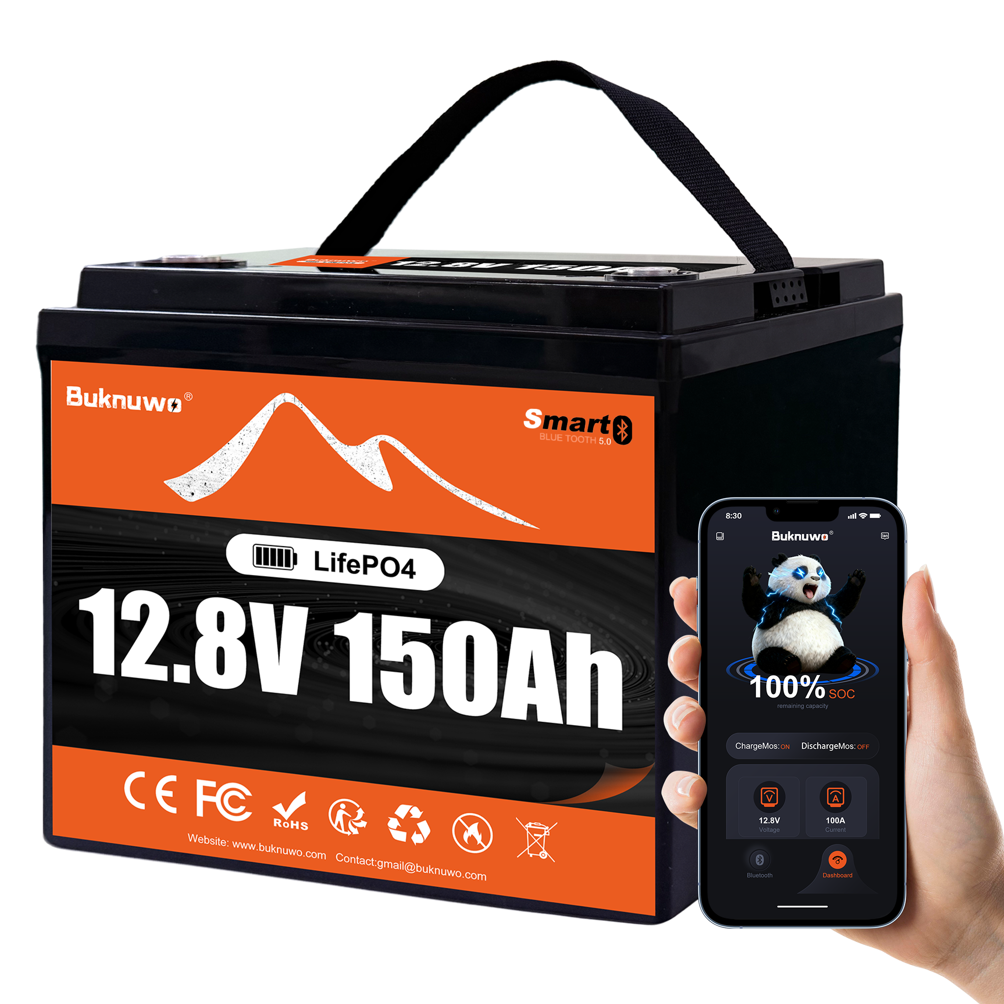 Renewable Energy Sources - Buknuwo Smart 12V/12.8V 150Ah Bluetooth LiFePO4