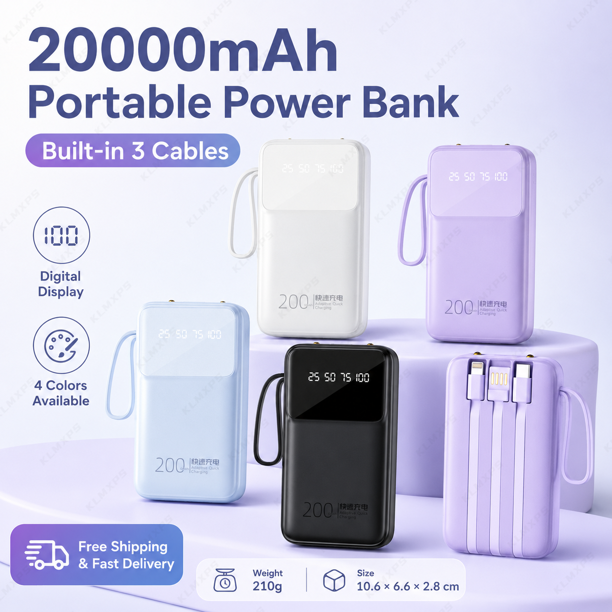 Renewable Energy Sources - 20000mAh Portable Power Bank Built-in 3