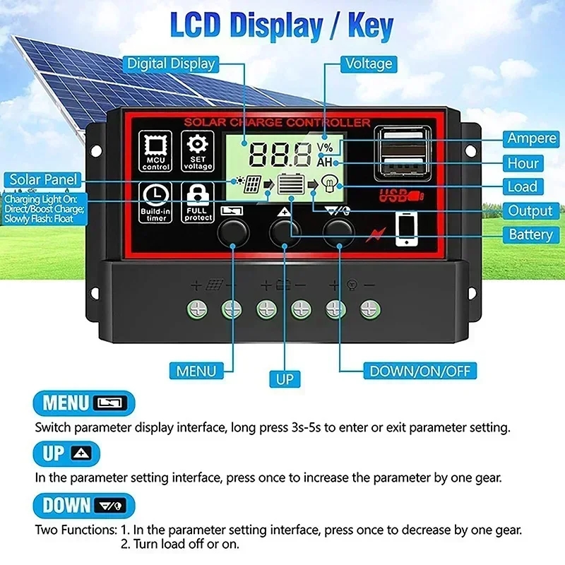 12V/24V10A-100A LCD Display Du – обзор и цена Pwm Charge Controller