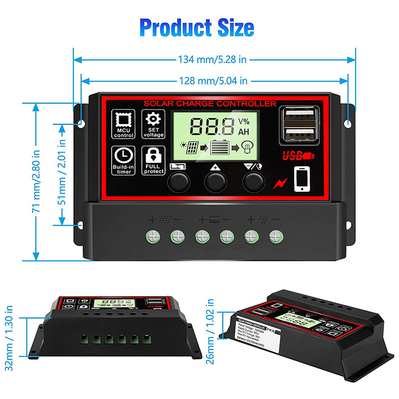 12V/24V10A-100A LCD Display Du – обзор и цена Pwm Charge Controller